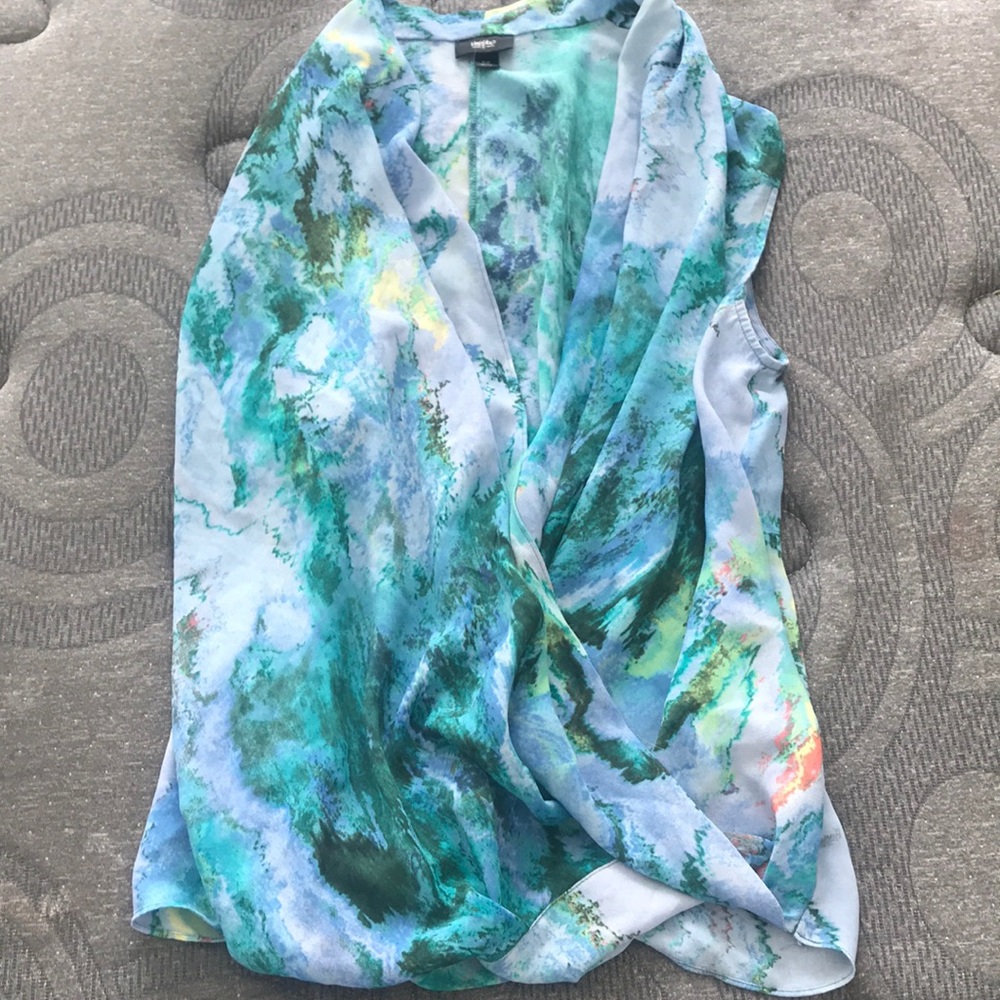 Ocean blue and turquoise printed wrap top